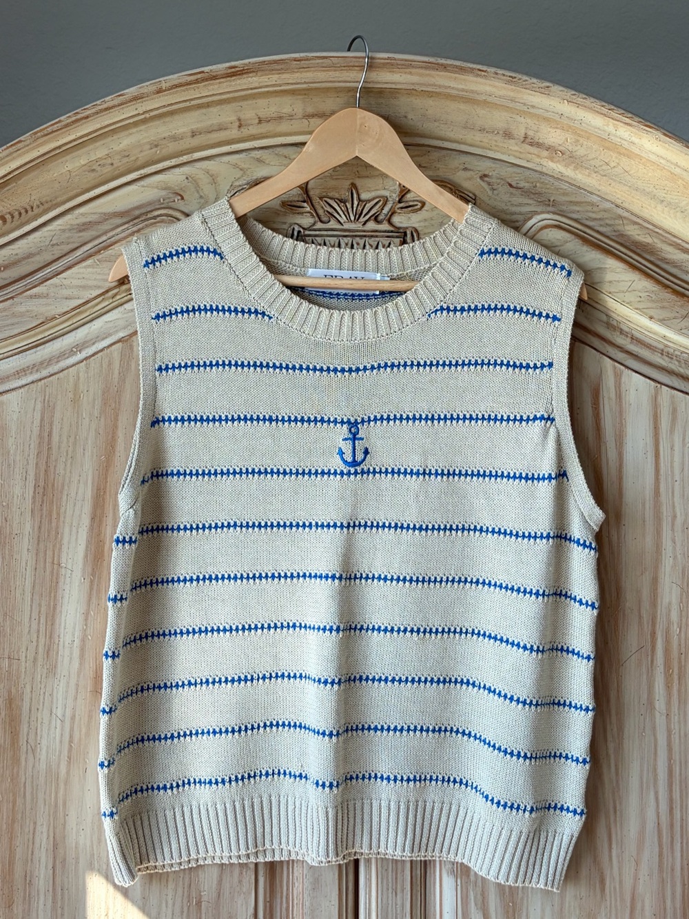 Anchor Striped Knit Women’s Tank Top Size Large Boutique Brand Nautical Blue